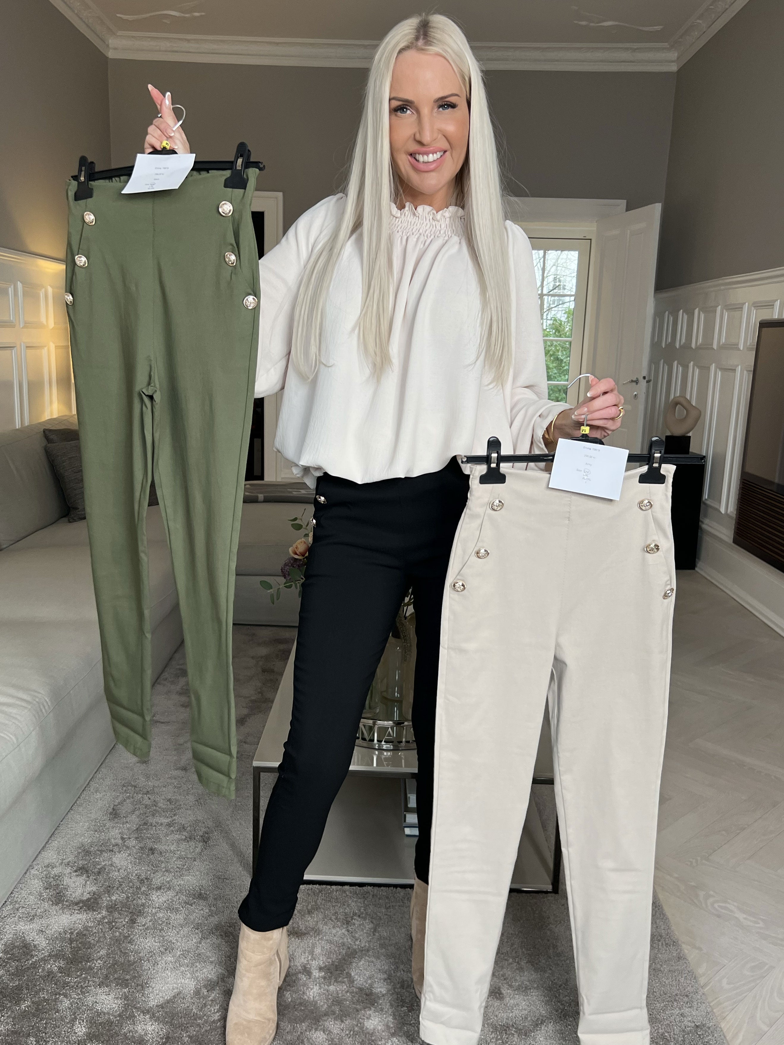 Emma - Leggings med elastikkant i livet og guld knapper